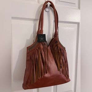 AREA Stars Fringe Beaded Western Boho Shoulder Handbag Purse. NWT!